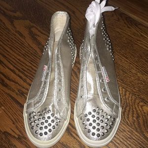 Women’s high top silver Supergas with studs